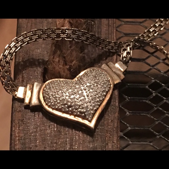 Silver Heart Statement Collar Necklace w CZ accent - Picture 1 of 5